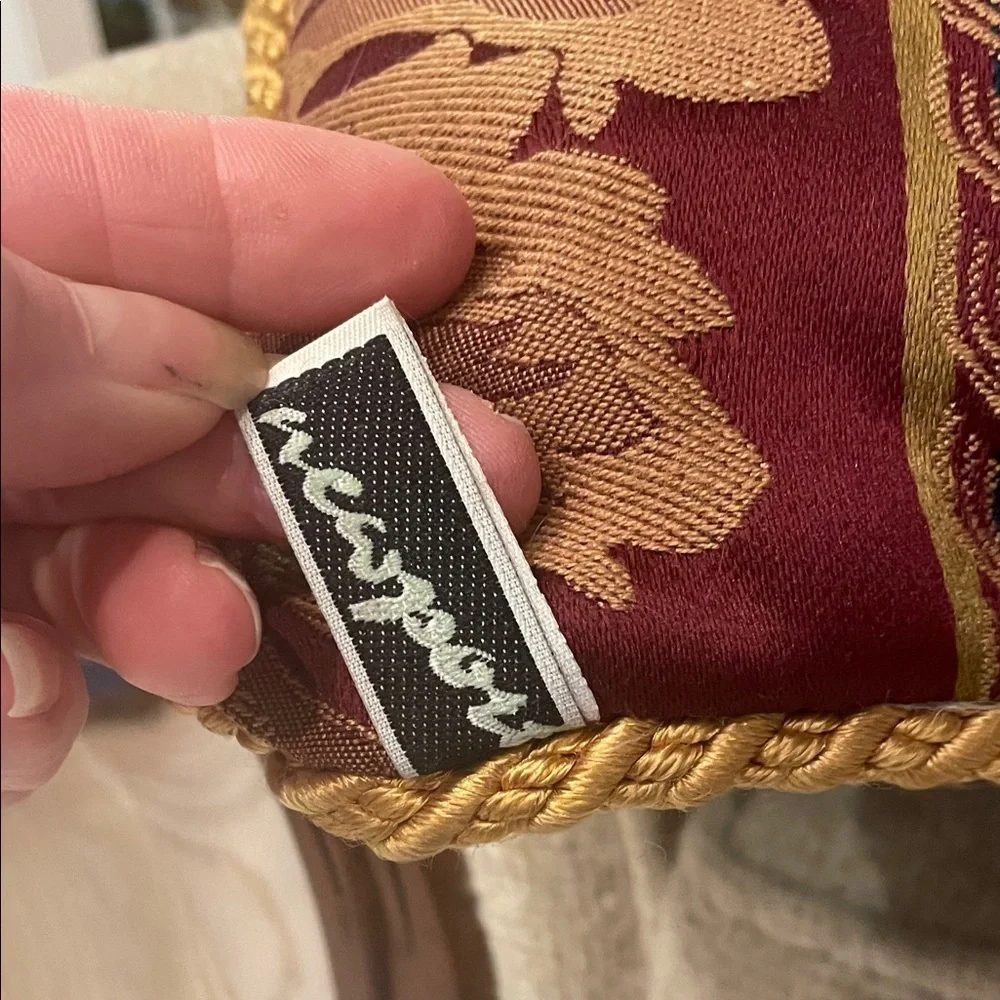 Elegant Burgundy and Green Decorative Pillow Newport brand - damask and pattern
